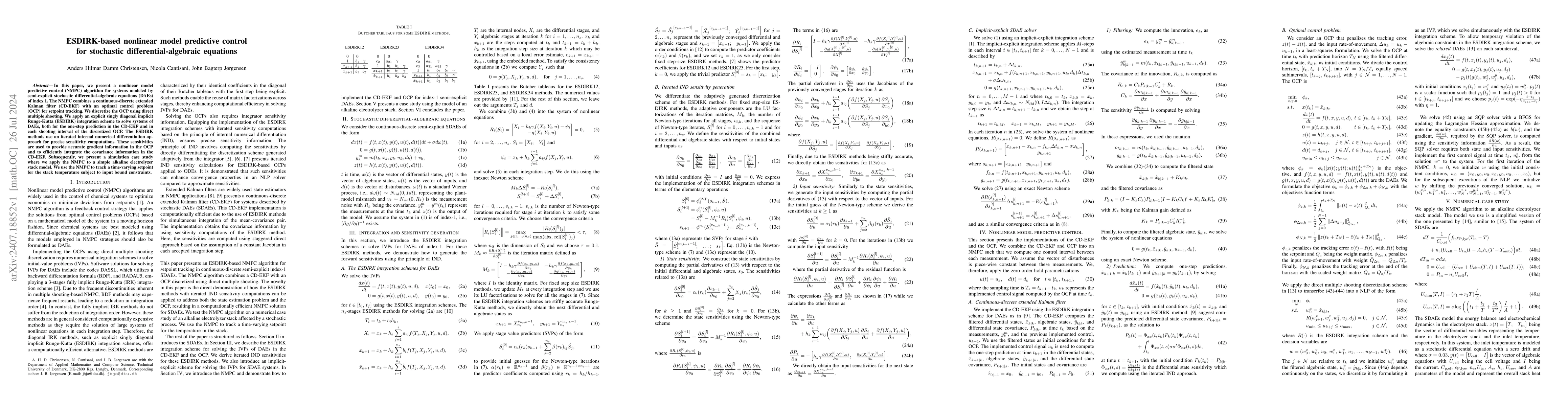 Thumbnail for ESDIRK-based nonlinear model predictive control for stochastic
  differential-algebraic equations