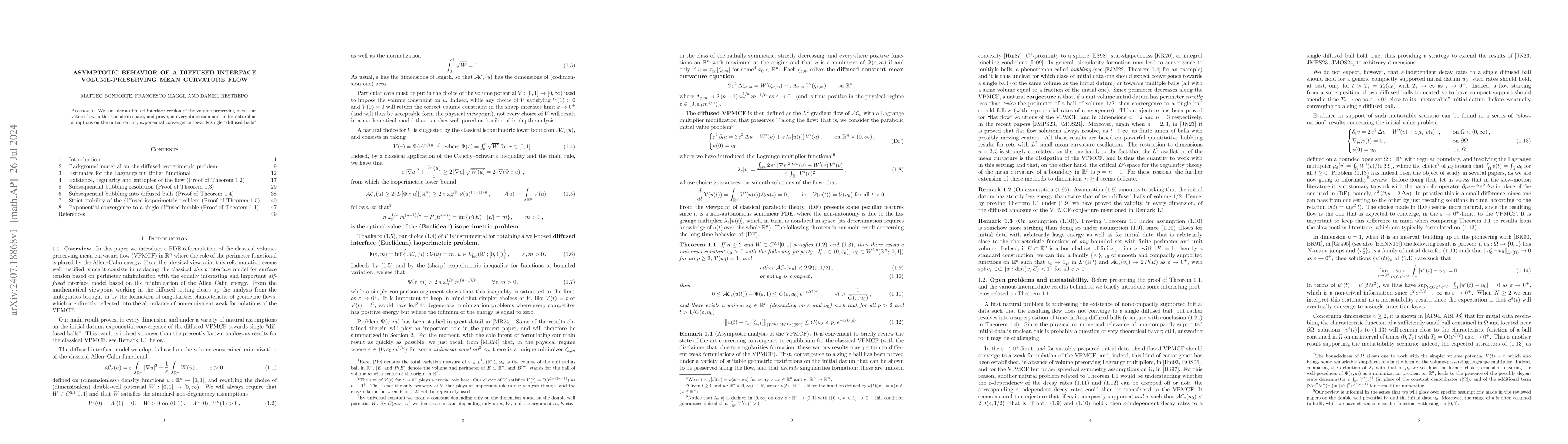 Thumbnail for Asymptotic behavior of a diffused interface volume-preserving mean
  curvature flow