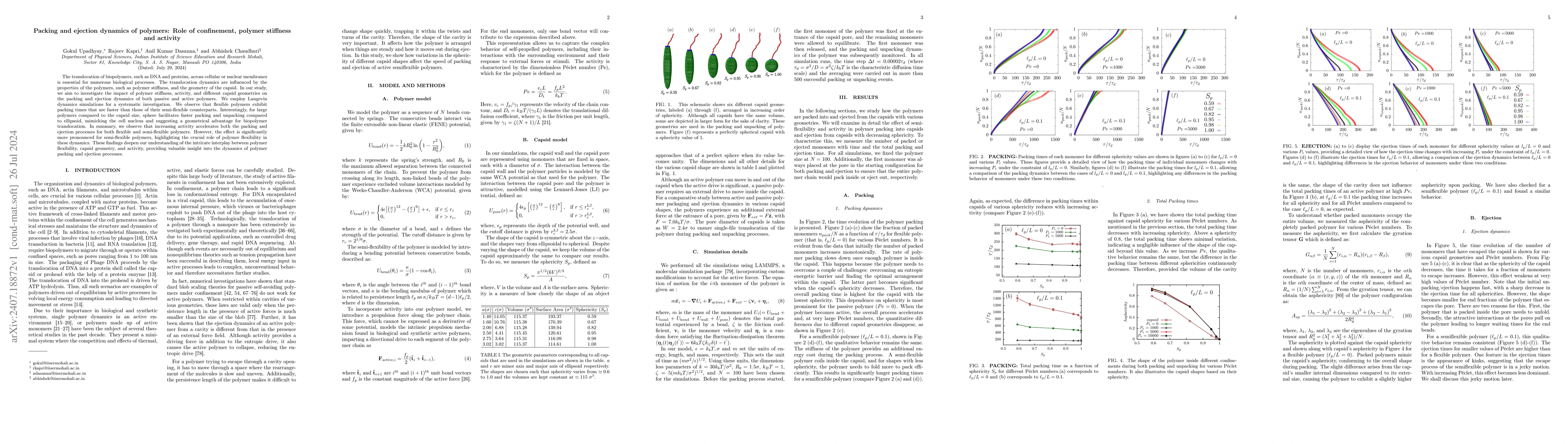 Thumbnail for Packing and ejection dynamics of polymers: Role of confinement, polymer
  stiffness and activity
