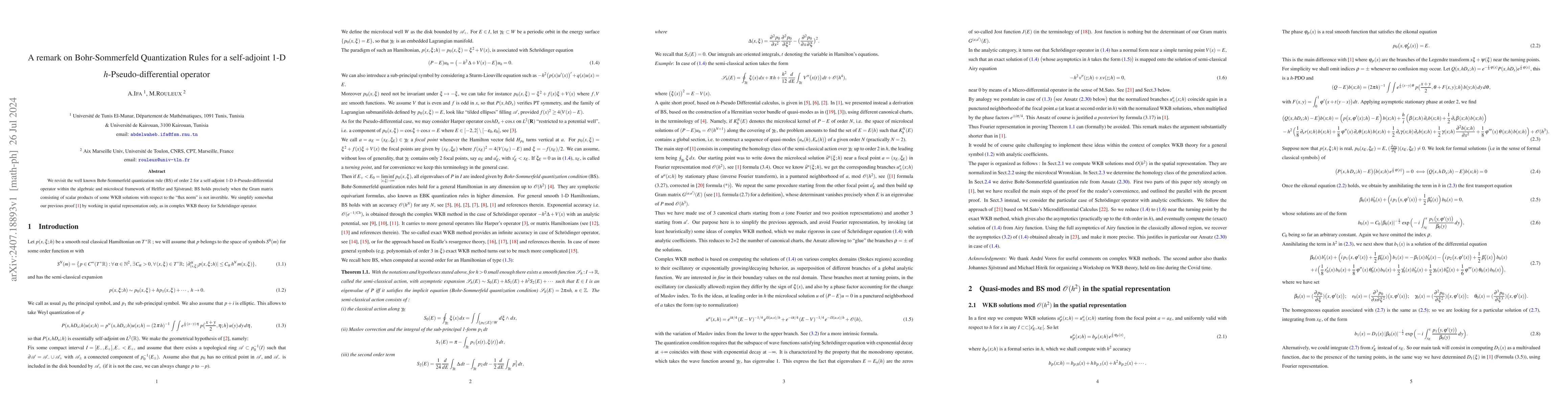 Thumbnail for A remark on Bohr-Sommerfeld Quantization Rules for a self-adjoint 1-D
  $h$-Pseudo-differential operator