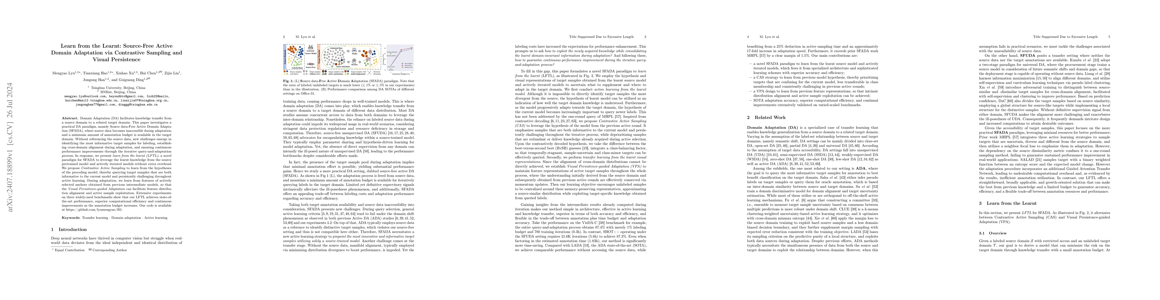Thumbnail for Learn from the Learnt: Source-Free Active Domain Adaptation via
  Contrastive Sampling and Visual Persistence