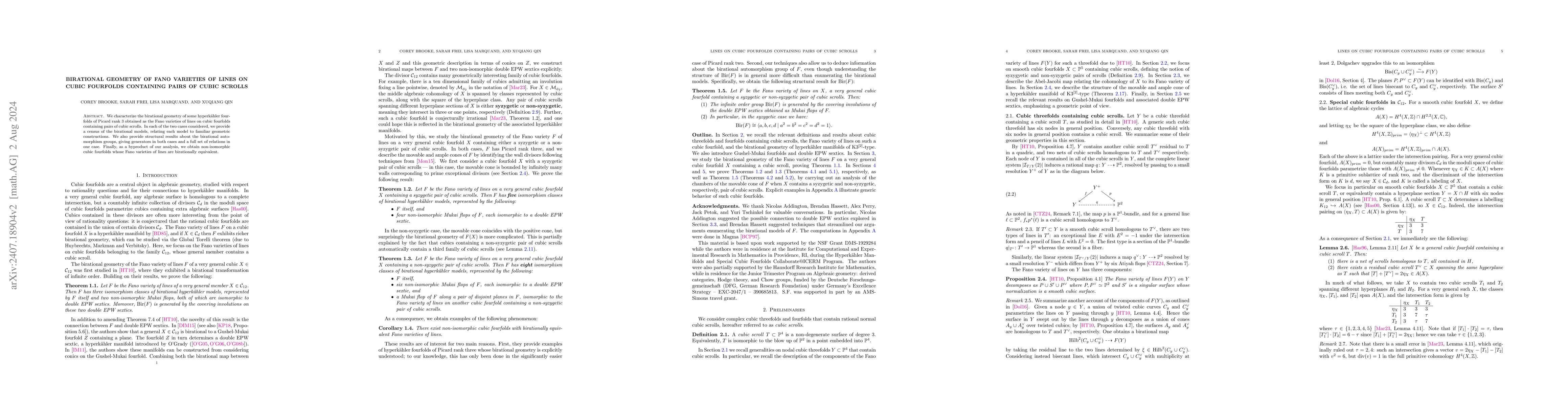 Thumbnail for Birational geometry of Fano varieties of lines on cubic fourfolds
  containing pairs of cubic scrolls