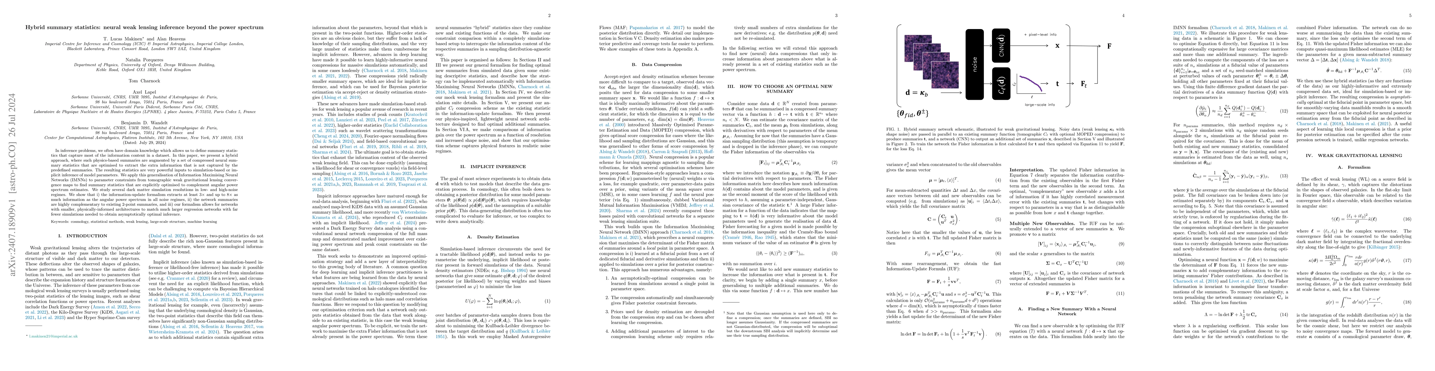 Thumbnail for Hybrid summary statistics: neural weak lensing inference beyond the
  power spectrum