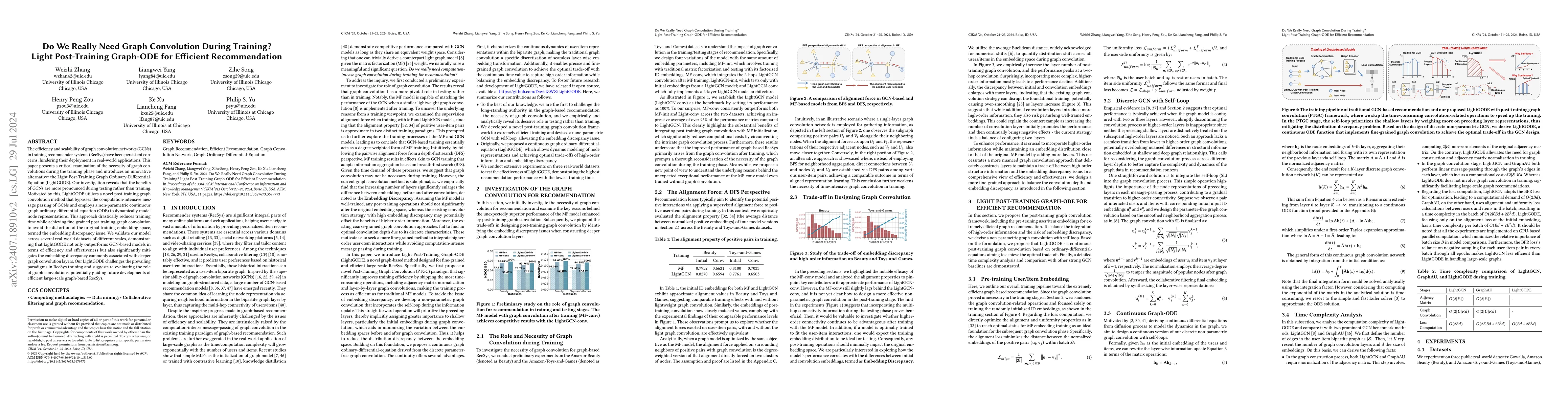 Thumbnail for Do We Really Need Graph Convolution During Training? Light Post-Training
  Graph-ODE for Efficient Recommendation