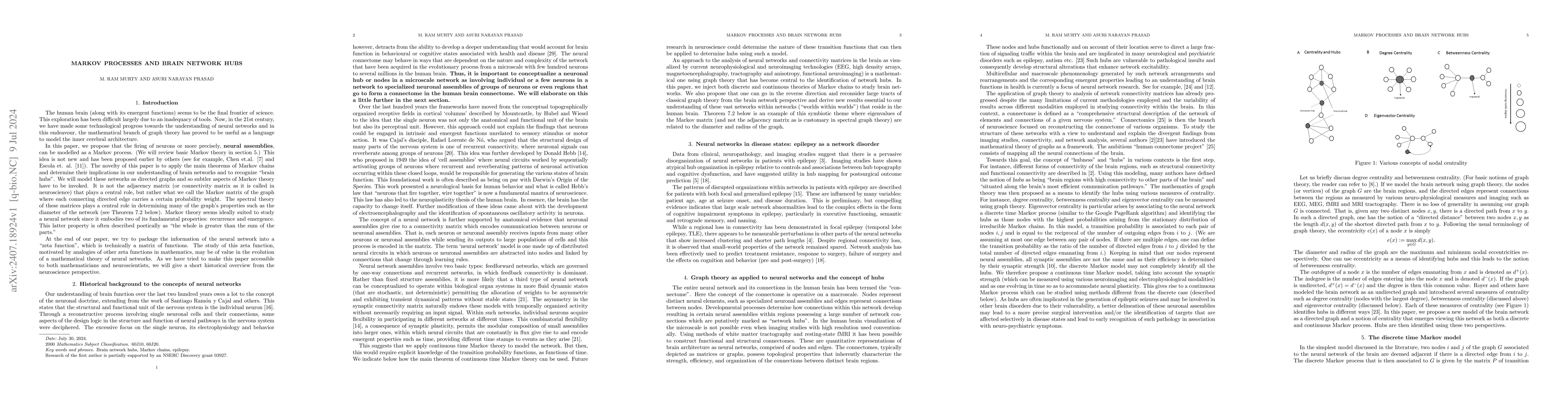 Thumbnail for Markov Processes and Brain Network Hubs