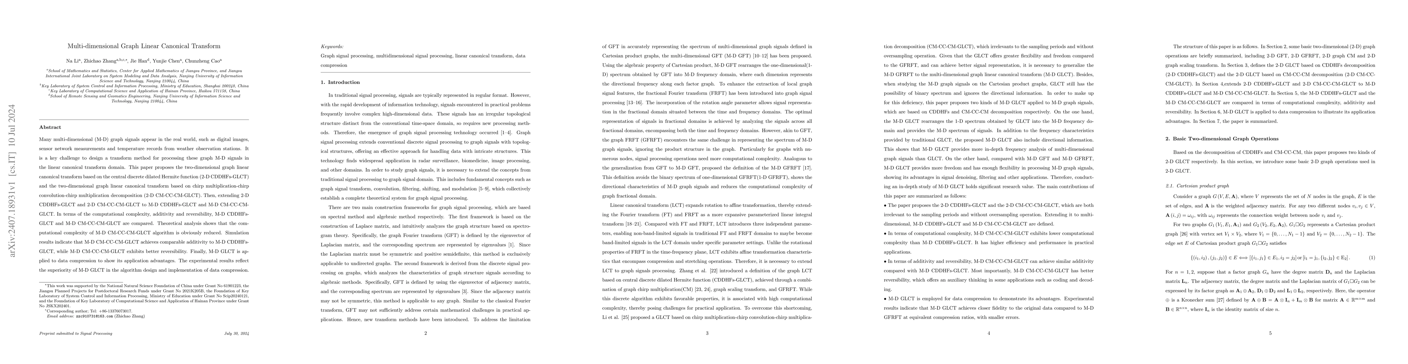 Thumbnail for Multi-dimensional Graph Linear Canonical Transform