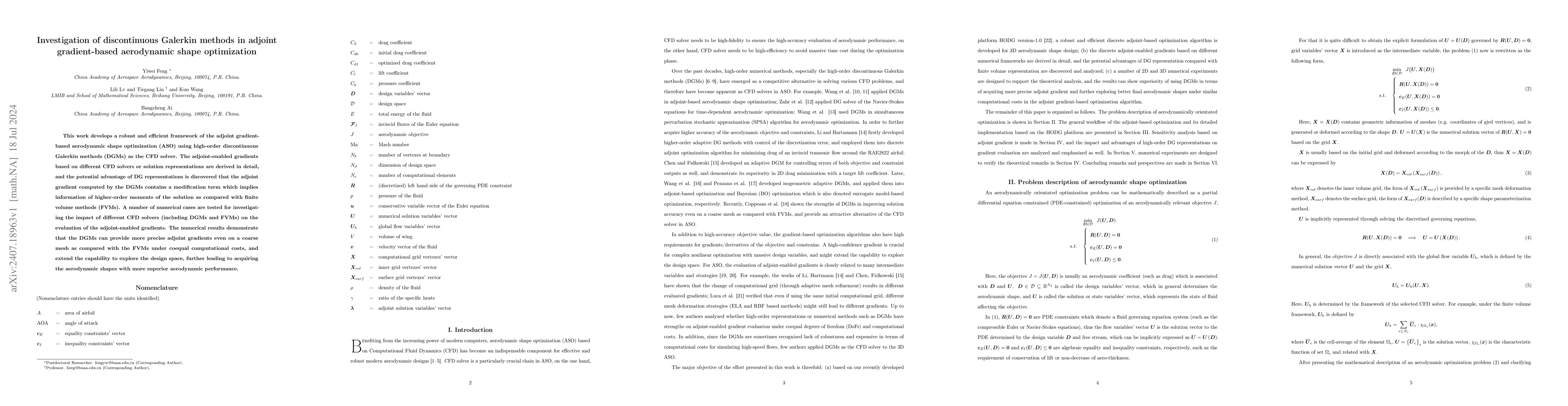 Thumbnail for Investigation of discontinuous Galerkin methods in adjoint
  gradient-based aerodynamic shape optimization