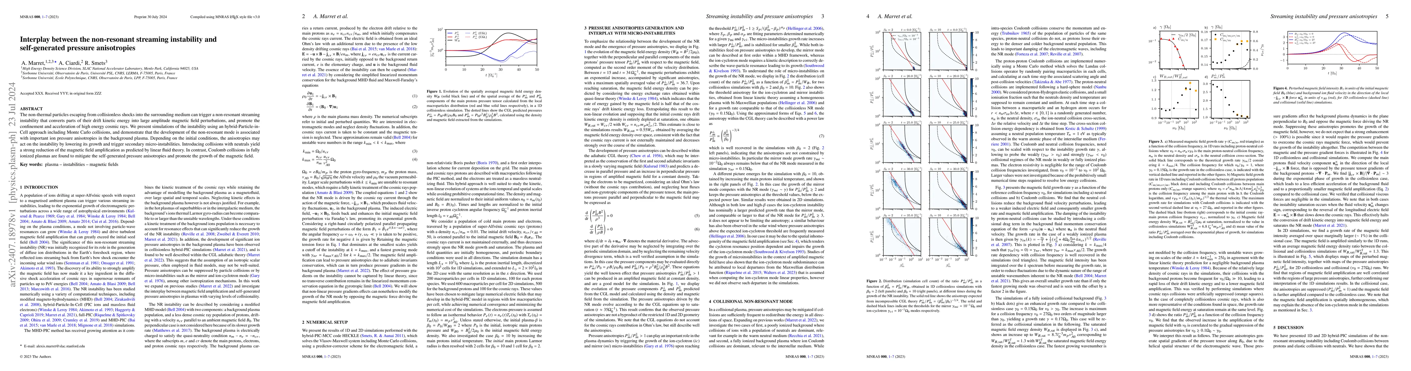 Thumbnail for Interplay between the non-resonant streaming instability and
  self-generated pressure anisotropies