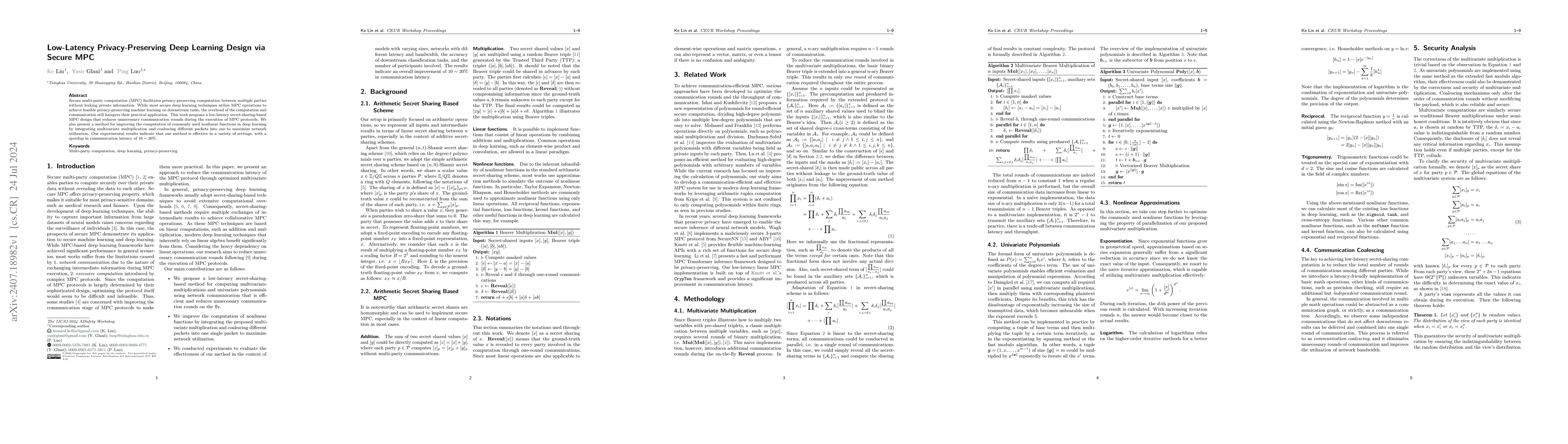 Thumbnail for Low-Latency Privacy-Preserving Deep Learning Design via Secure MPC