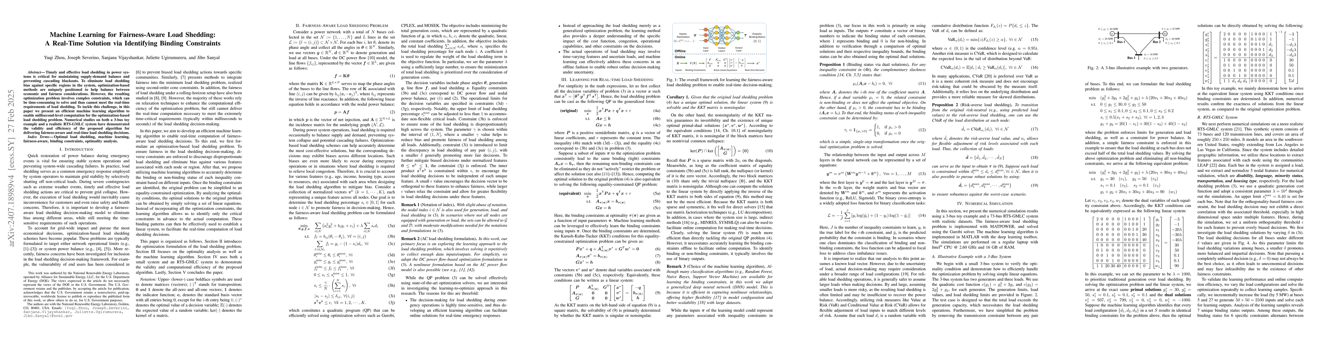 Thumbnail for Machine Learning for Equitable Load Shedding: Real-time Solution via
  Learning Binding Constraints