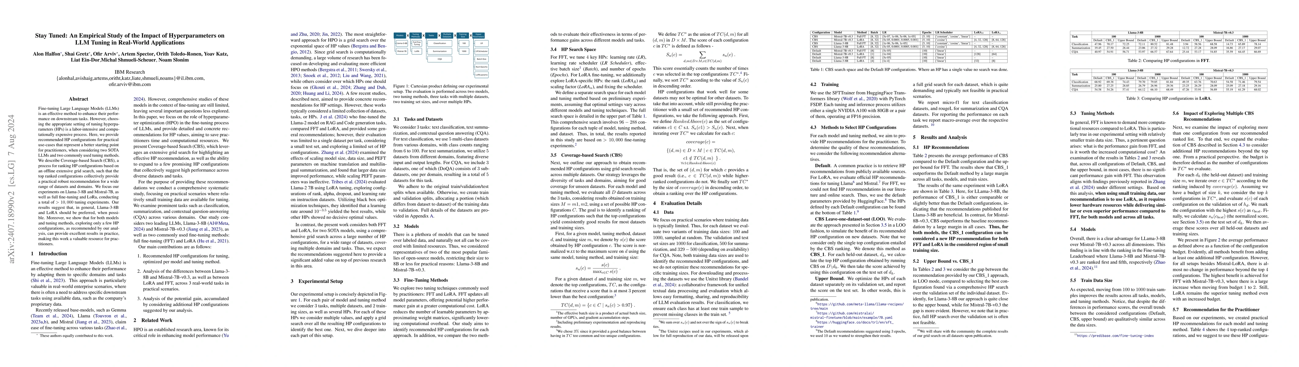 Thumbnail for Stay Tuned: An Empirical Study of the Impact of Hyperparameters on LLM
  Tuning in Real-World Applications