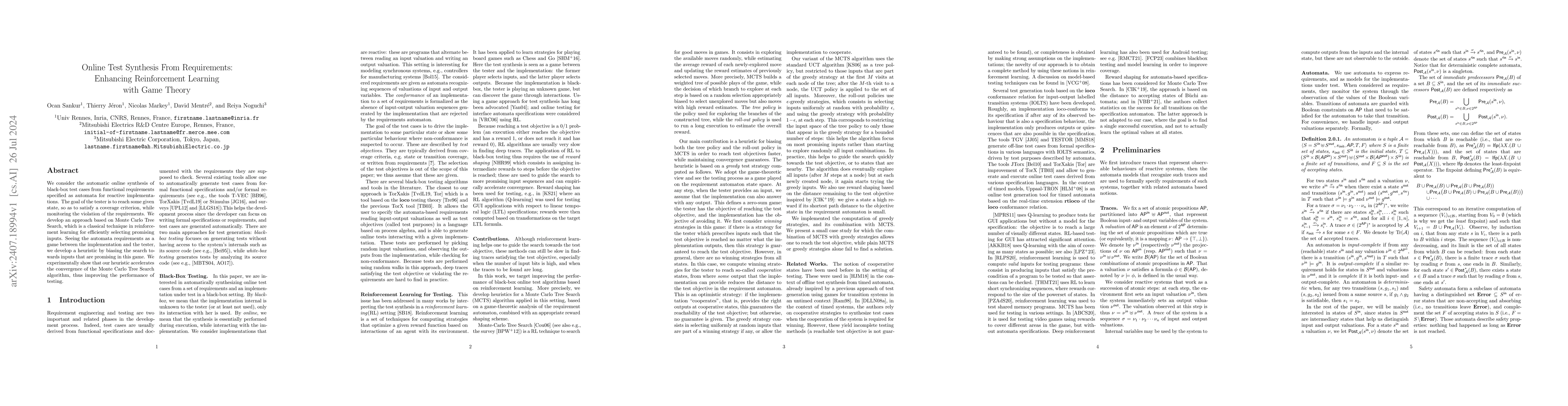 Thumbnail for Online Test Synthesis From Requirements: Enhancing Reinforcement
  Learning with Game Theory
