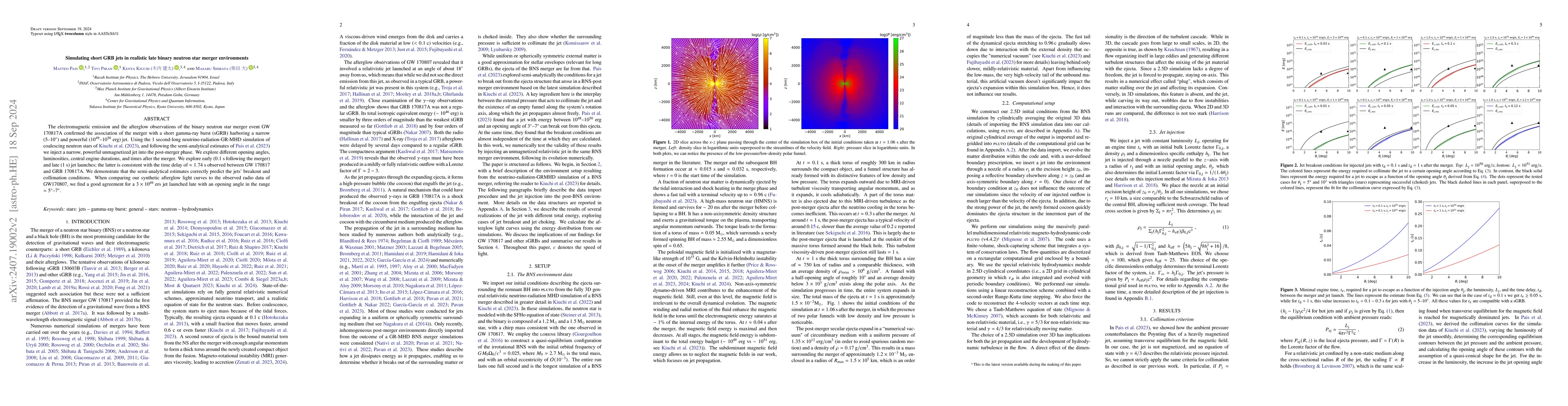 Thumbnail for Simulating short GRB jets in late binary neutron star merger
  environments