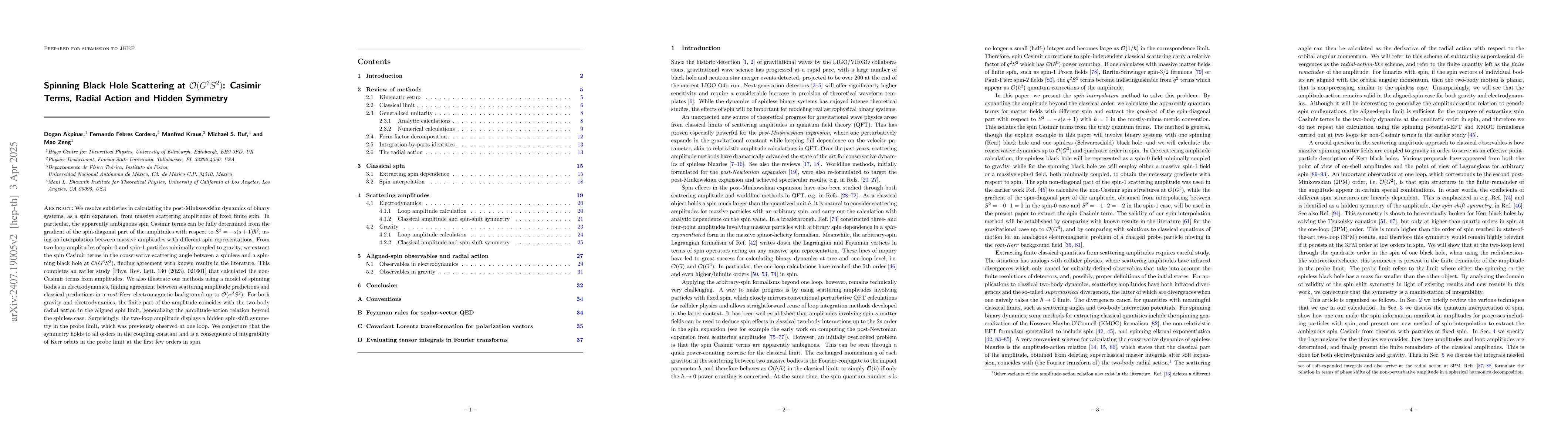 Thumbnail for Spinning Black Hole Scattering at $\mathcal{O}(G^3 S^2)$: Casimir Terms,
  Radial Action and Hidden Symmetry