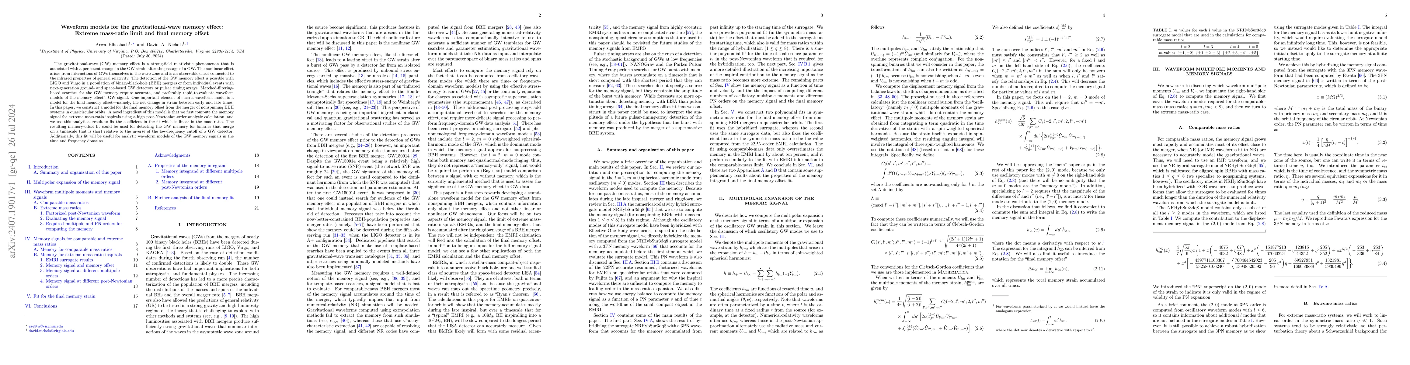 Thumbnail for Waveform models for the gravitational-wave memory effect: Extreme
  mass-ratio limit and final memory offset