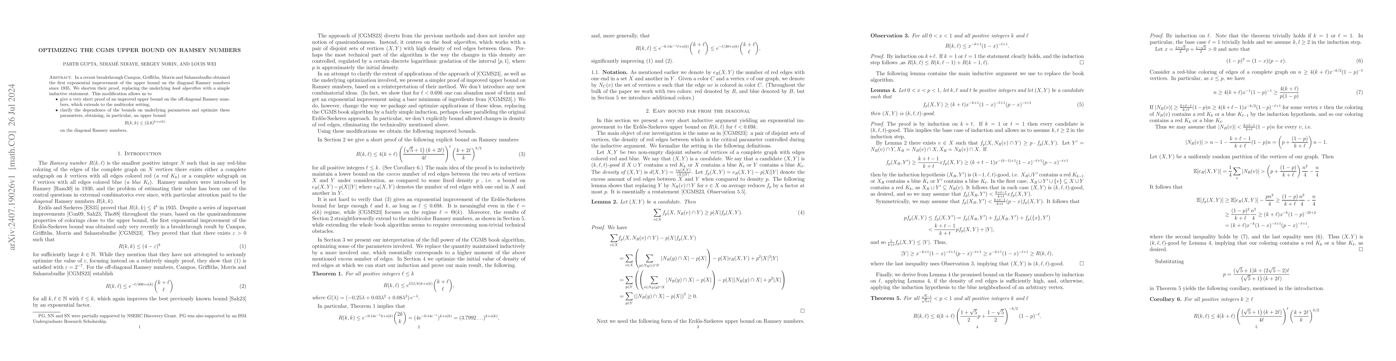 Thumbnail for Optimizing the CGMS upper bound on Ramsey numbers