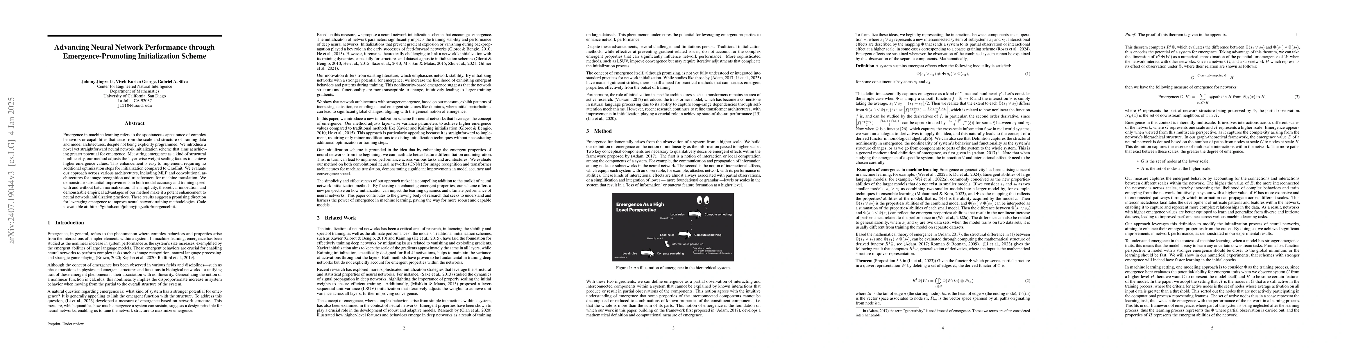 Thumbnail for Advancing Neural Network Performance through Emergence-Promoting
  Initialization Scheme