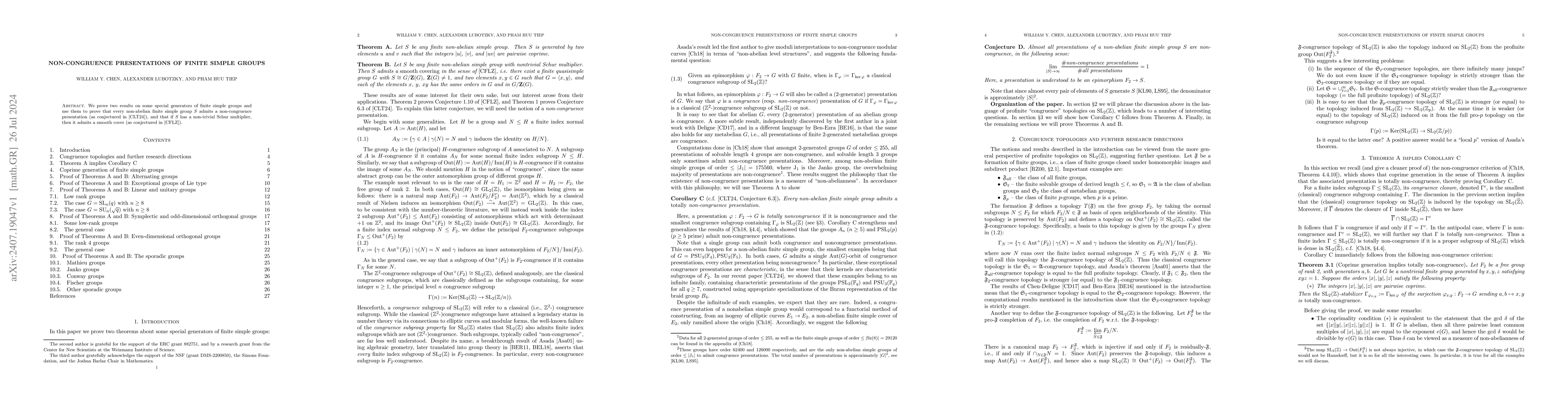 Thumbnail for Non-congruence presentations of finite simple groups