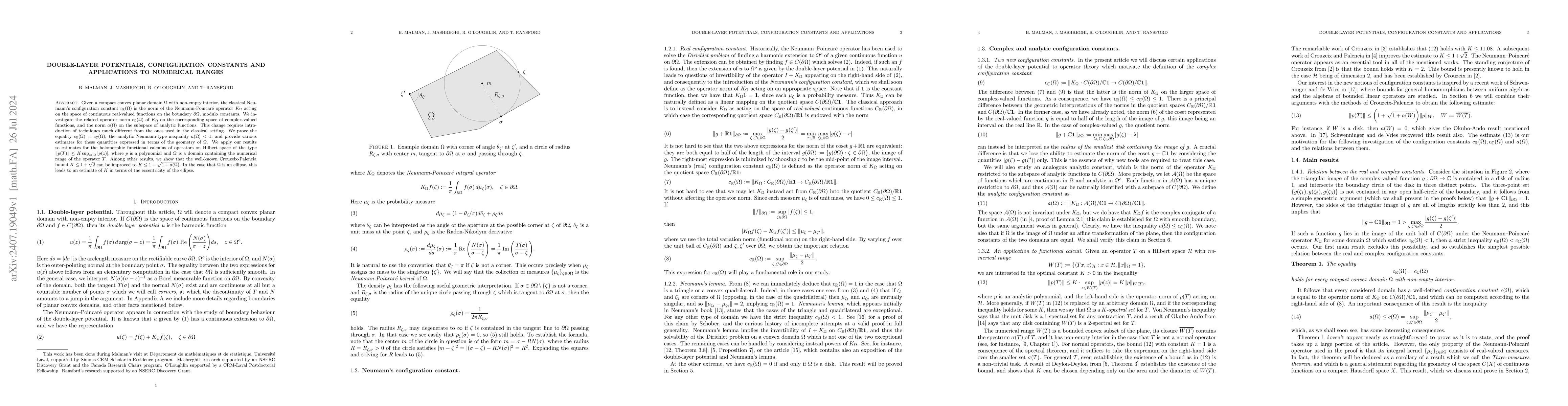 Thumbnail for Double-layer potentials, configuration constants and applications to
  numerical ranges