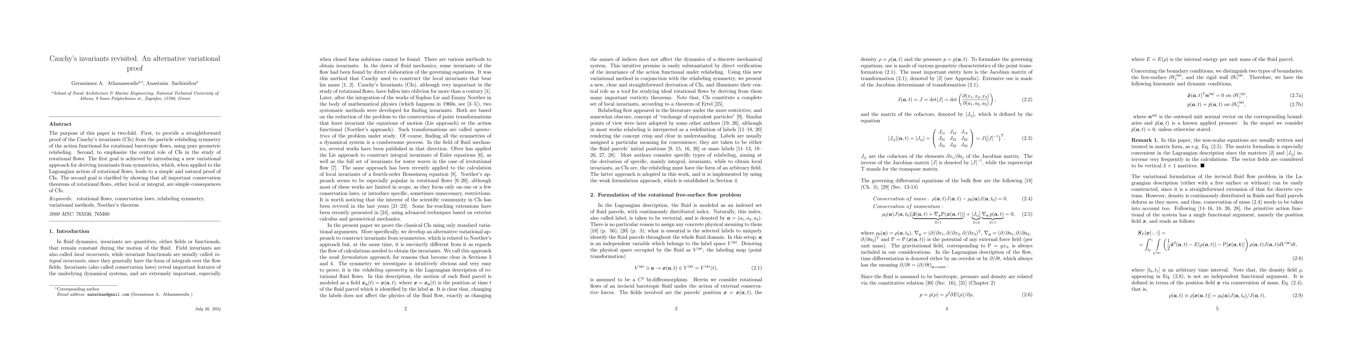 Thumbnail for Cauchy's invariants revisited. An alternative variational proof