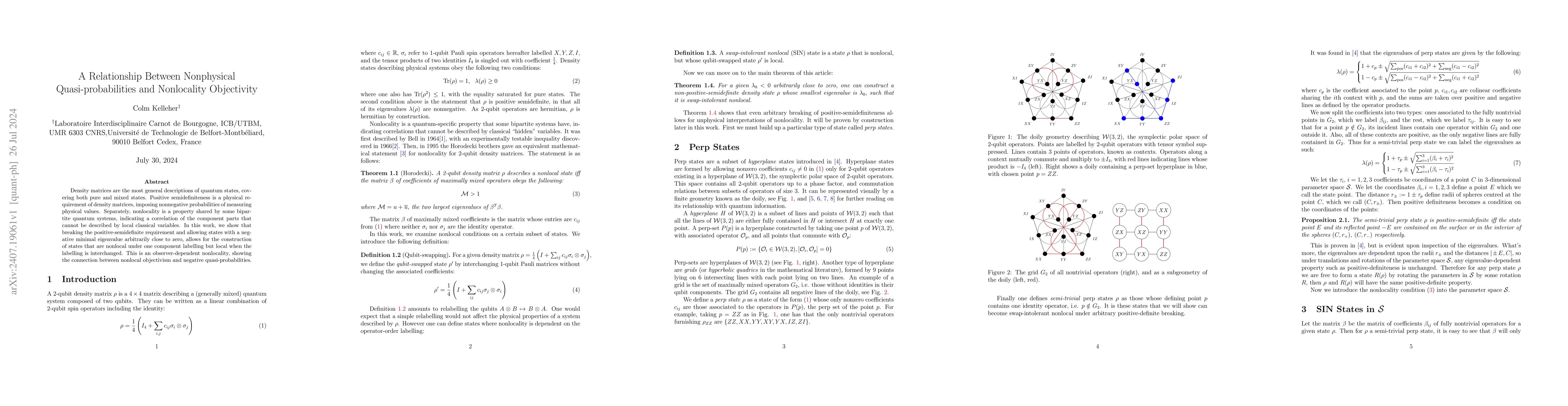 Thumbnail for A Relationship Between Nonphysical Quasi-probabilities and Nonlocality
  Objectivity