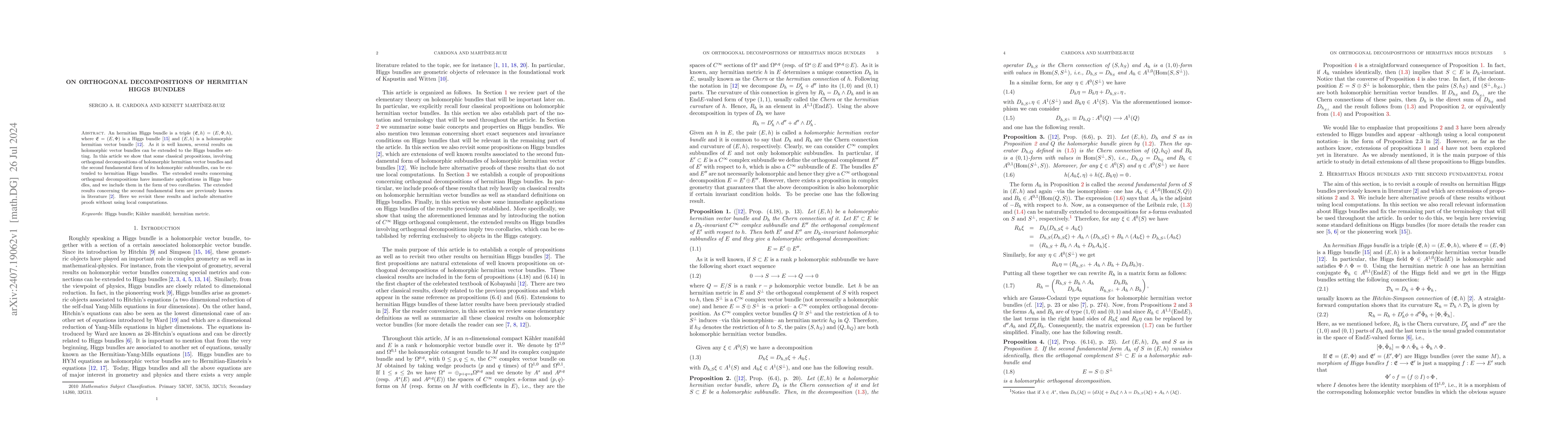 Thumbnail for On orthogonal decompositions of hermitian Higgs bundles