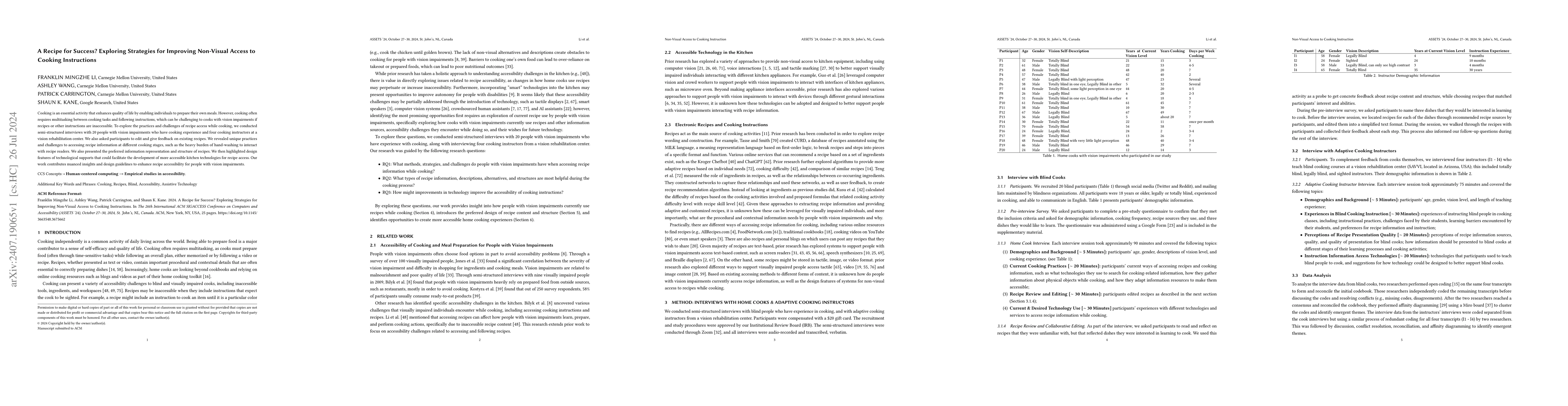 Thumbnail for A Recipe for Success? Exploring Strategies for Improving Non-Visual
  Access to Cooking Instructions