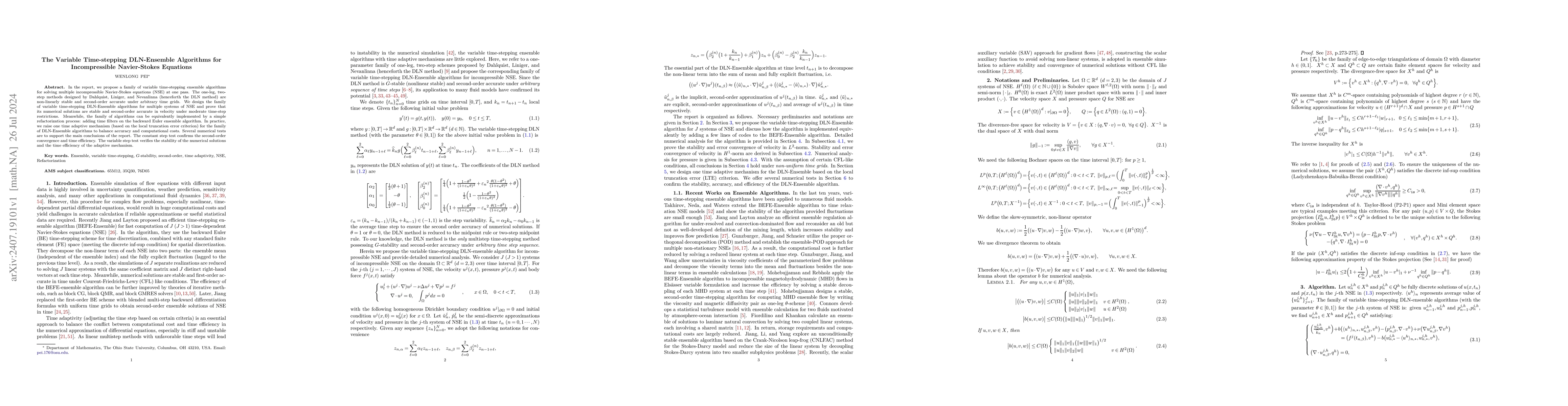 Thumbnail for The Variable Time-stepping DLN-Ensemble Algorithms for Incompressible
  Navier-Stokes Equations