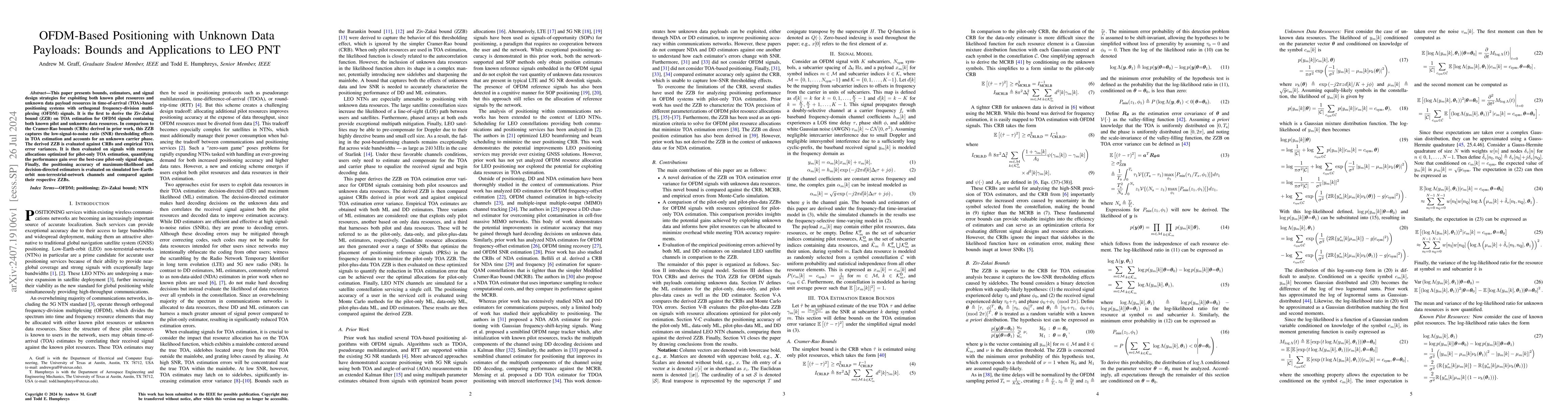 Thumbnail for OFDM-Based Positioning with Unknown Data Payloads: Bounds and
  Applications to LEO PNT