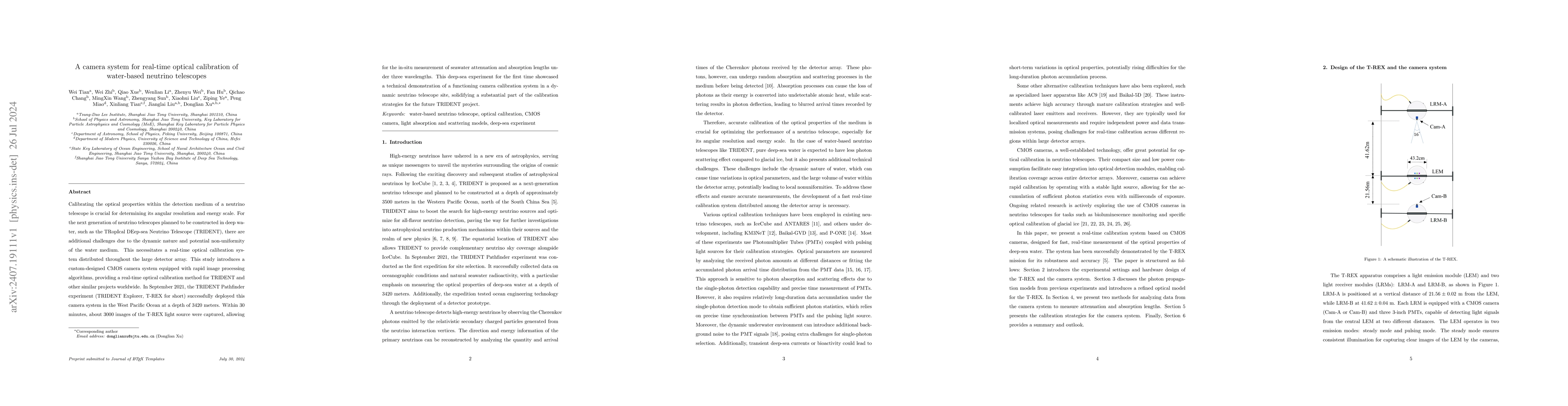 Thumbnail for A camera system for real-time optical calibration of water-based
  neutrino telescopes