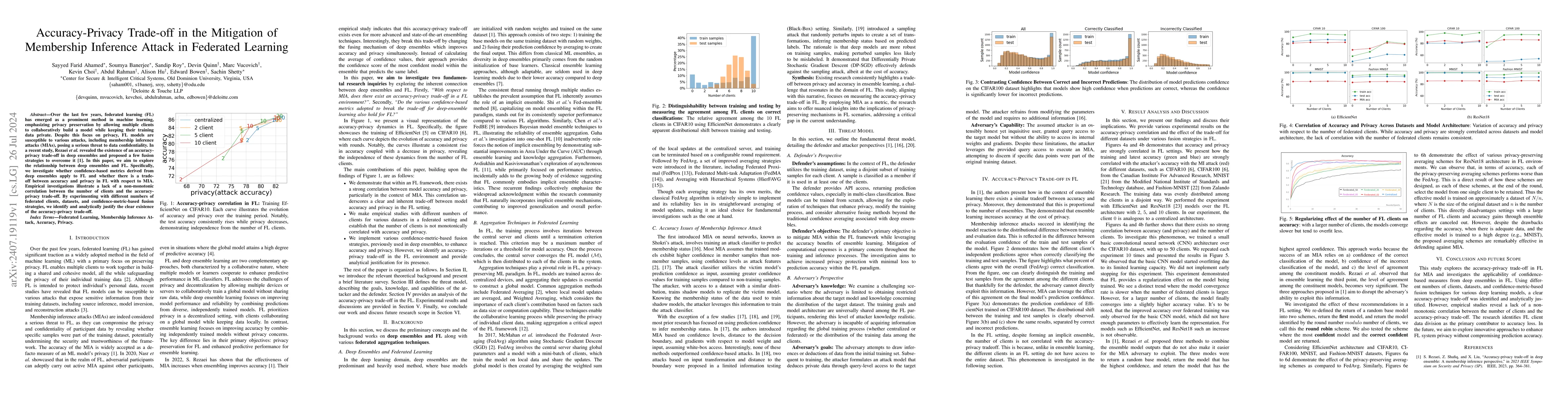 Thumbnail for Accuracy-Privacy Trade-off in the Mitigation of Membership Inference
  Attack in Federated Learning