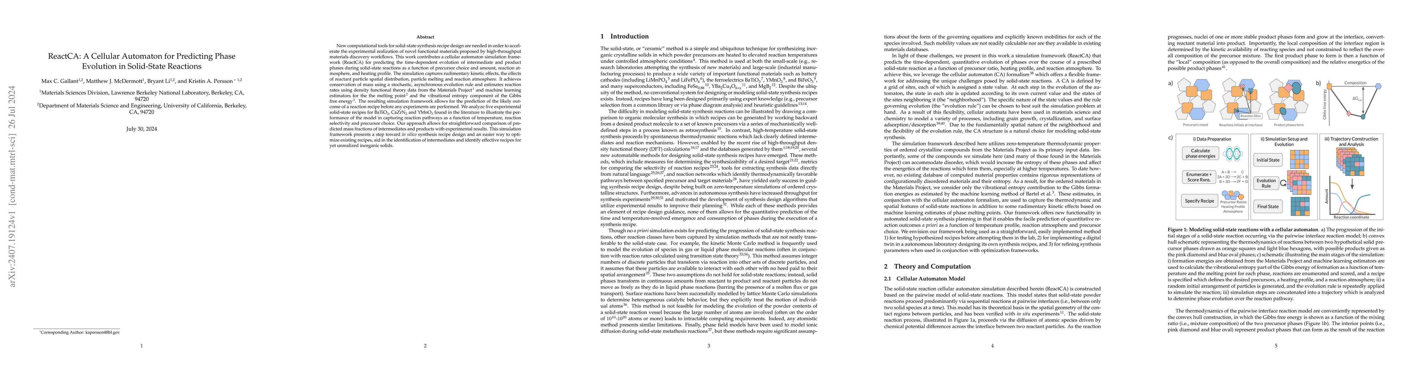 Thumbnail for ReactCA: A Cellular Automaton for Predicting Phase Evolution in
  Solid-State Reactions