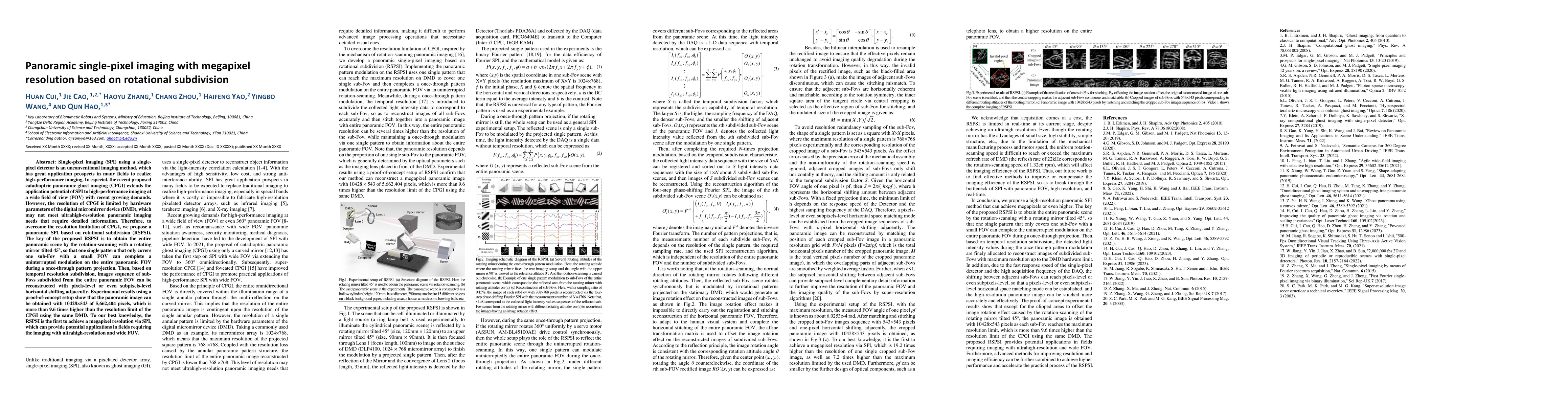Thumbnail for Panoramic single-pixel imaging with megapixel resolution based on
  rotational subdivision
