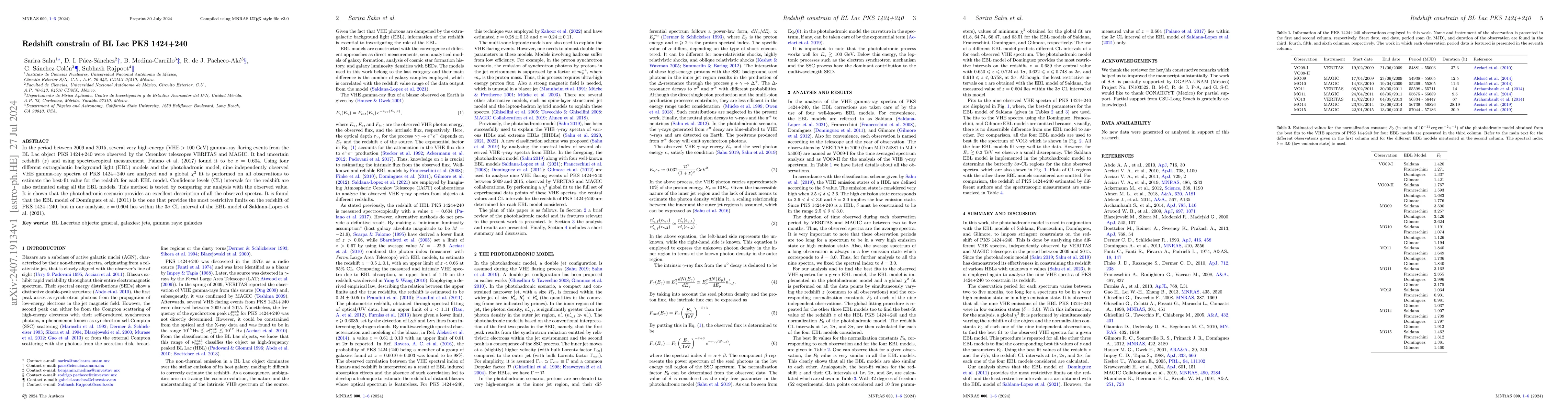 Thumbnail for Redshift constrain of BL Lac PKS 1424+240