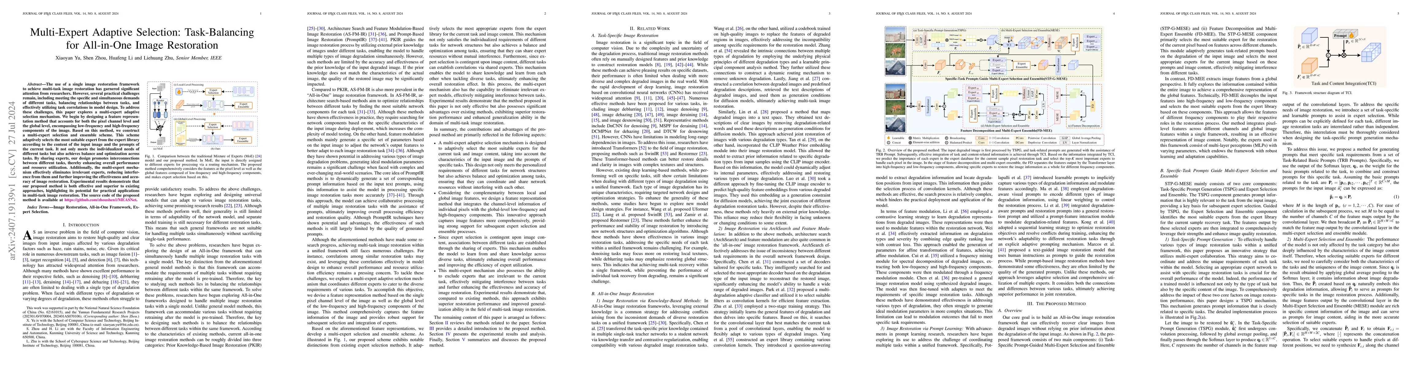 Thumbnail for Multi-Expert Adaptive Selection: Task-Balancing for All-in-One Image
  Restoration