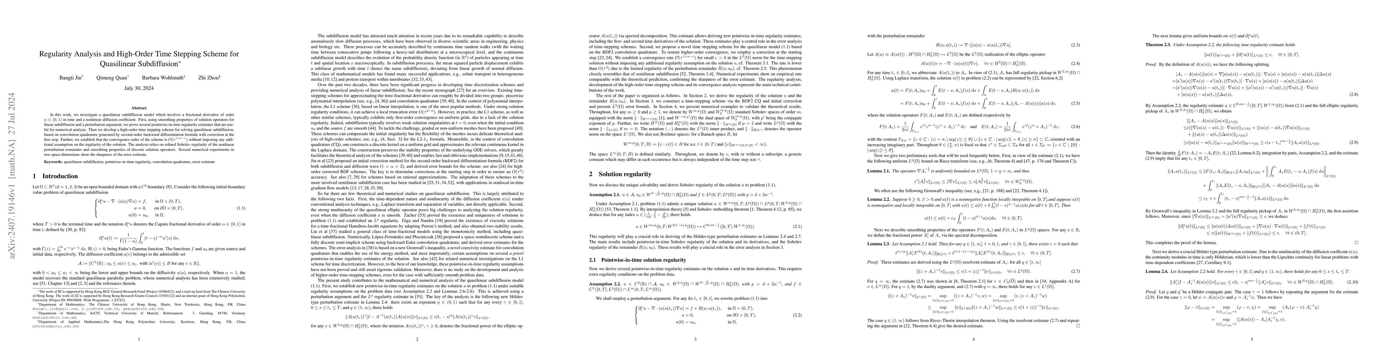 Thumbnail for Regularity Analysis and High-Order Time Stepping Scheme for Quasilinear
  Subdiffusion