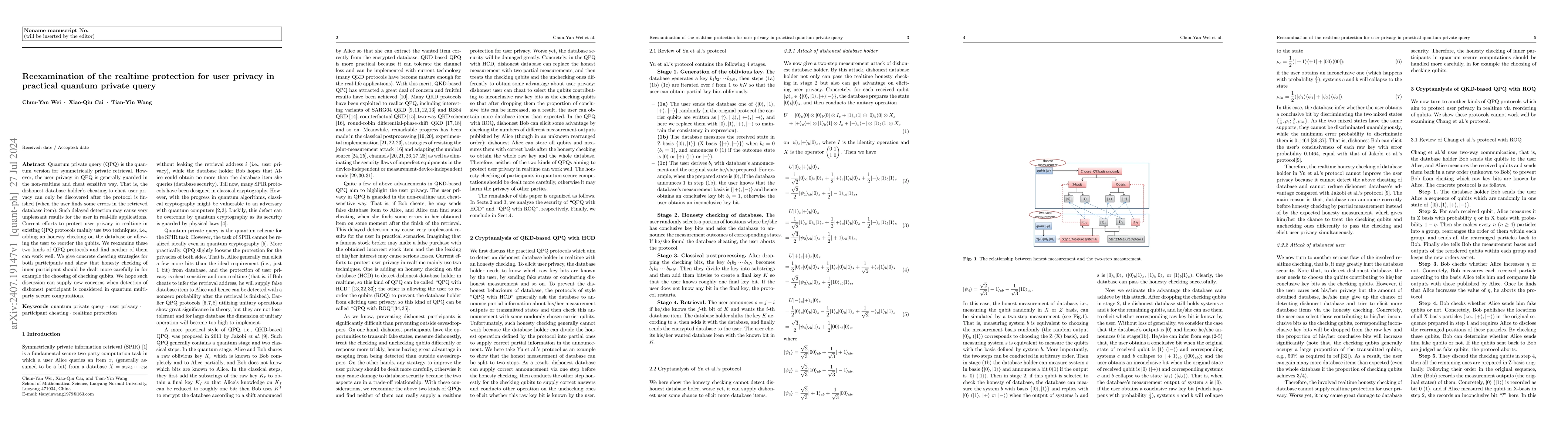 Thumbnail for Reexamination of the realtime protection for user privacy in practical
  quantum private query