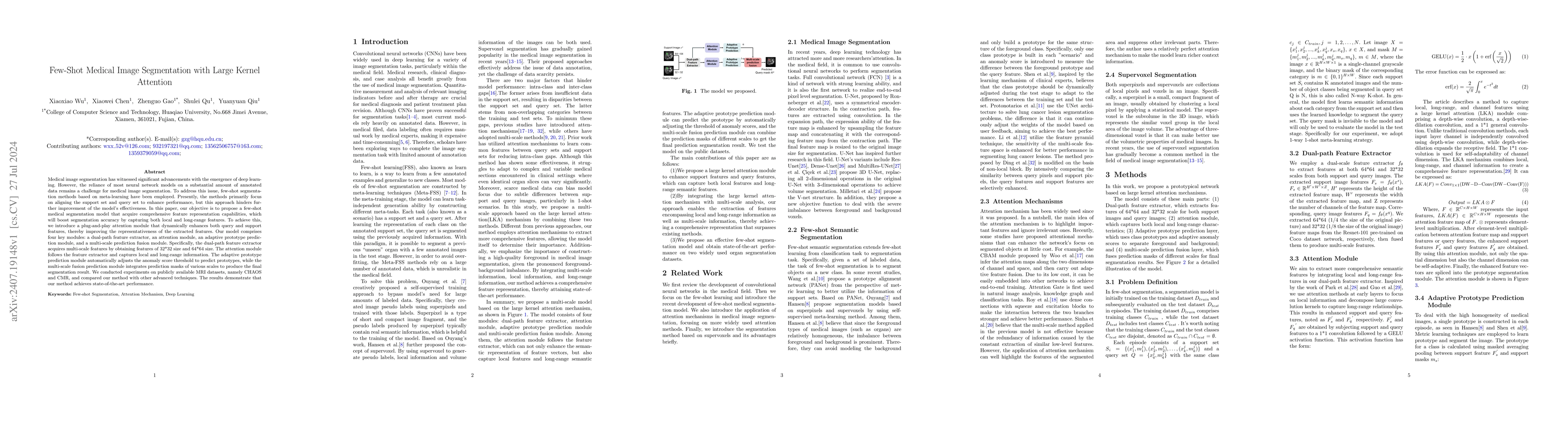 Thumbnail for Few-Shot Medical Image Segmentation with Large Kernel Attention