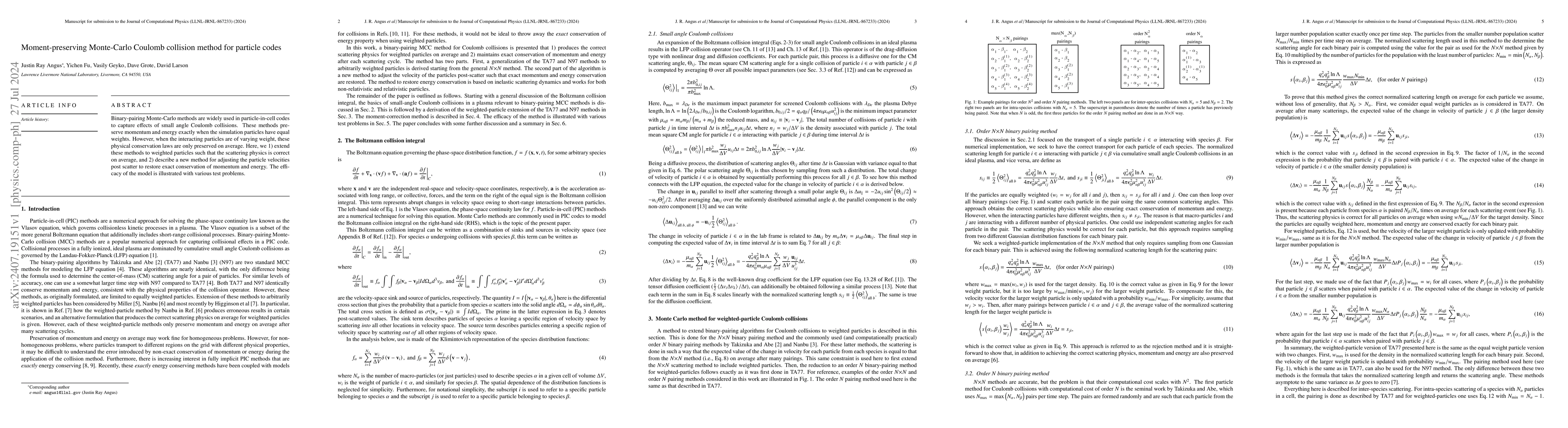 Thumbnail for Moment-preserving Monte-Carlo Coulomb collision method for particle
  codes