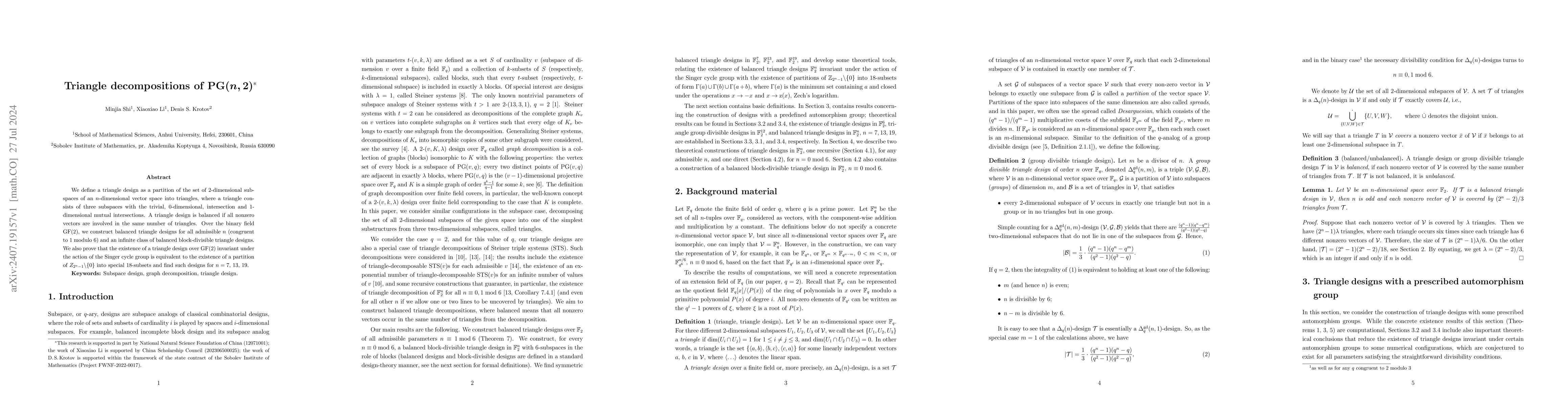 Thumbnail for Triangle decompositions of PG(n,2)