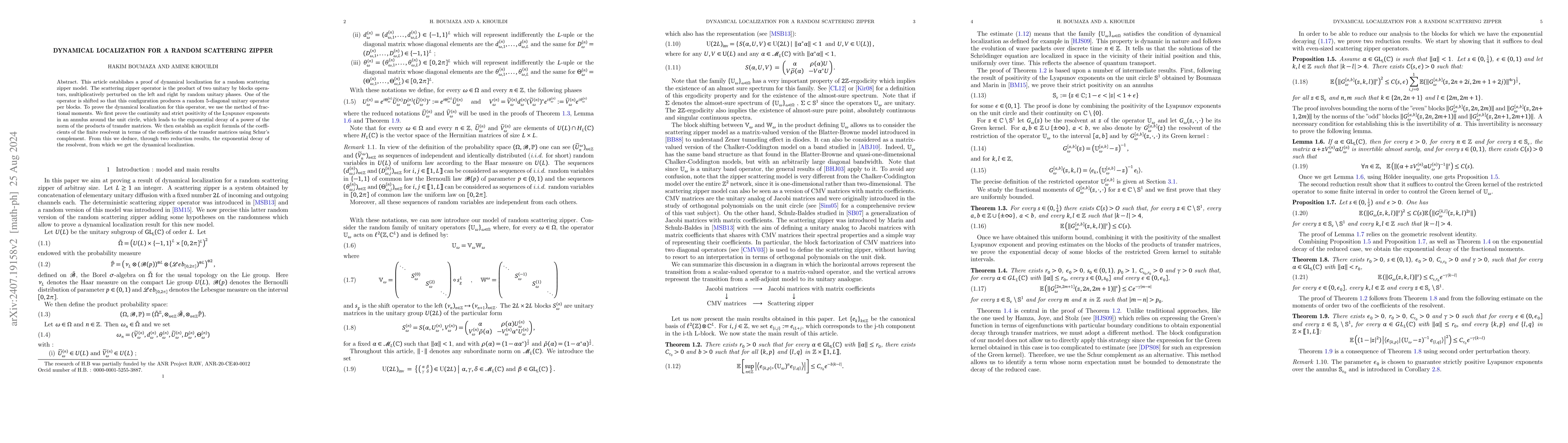 Thumbnail for Dynamical localization for random scattering zippers