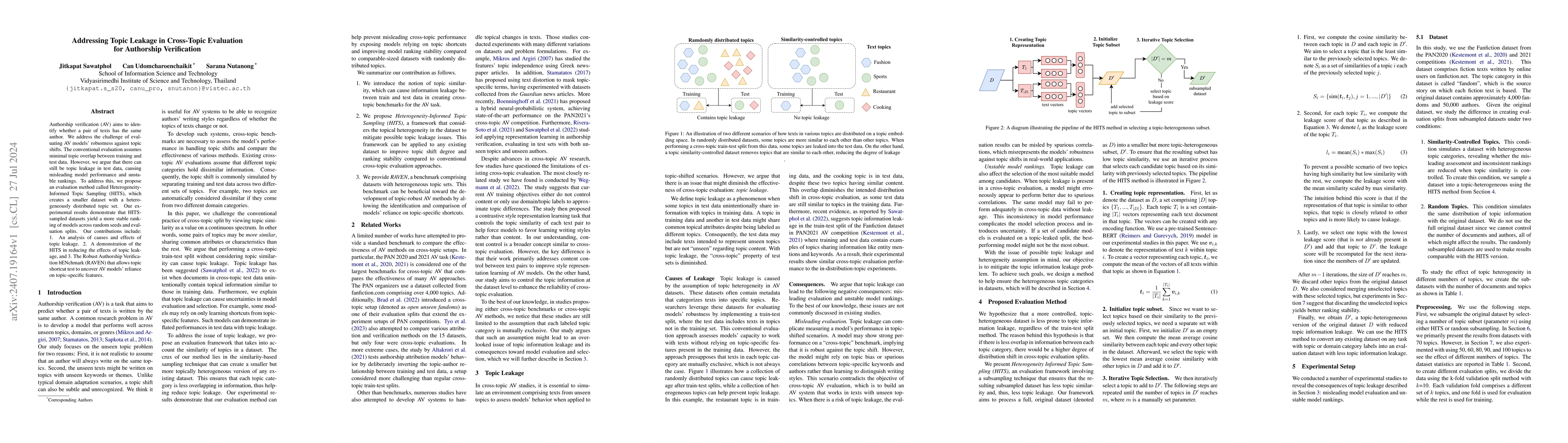 Thumbnail for Addressing Topic Leakage in Cross-Topic Evaluation for Authorship
  Verification