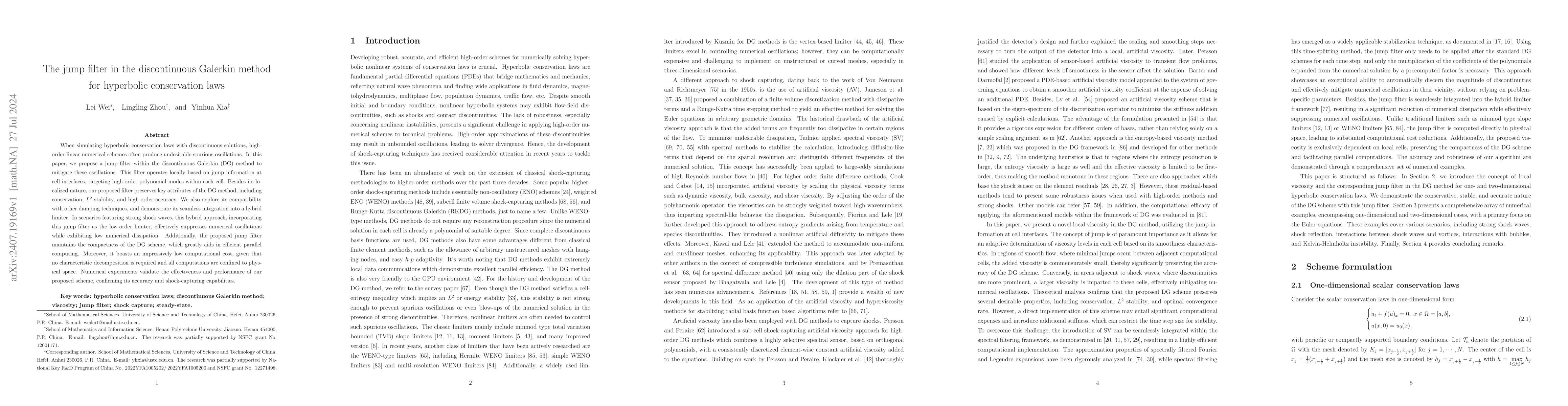 Thumbnail for The jump filter in the discontinuous Galerkin method for hyperbolic
  conservation laws