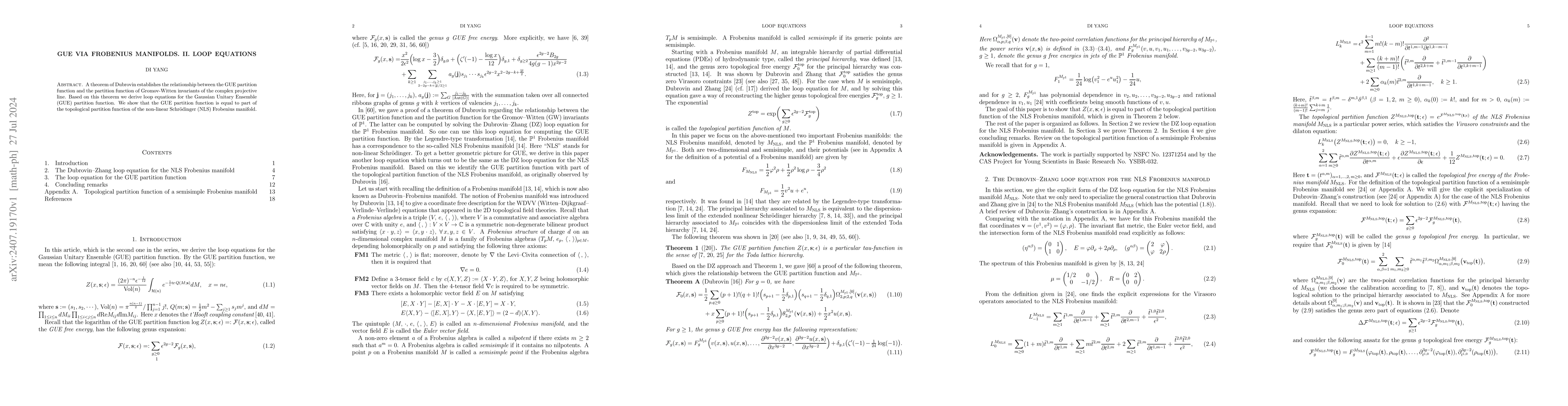 Thumbnail for GUE via Frobenius Manifolds. II. Loop Equations