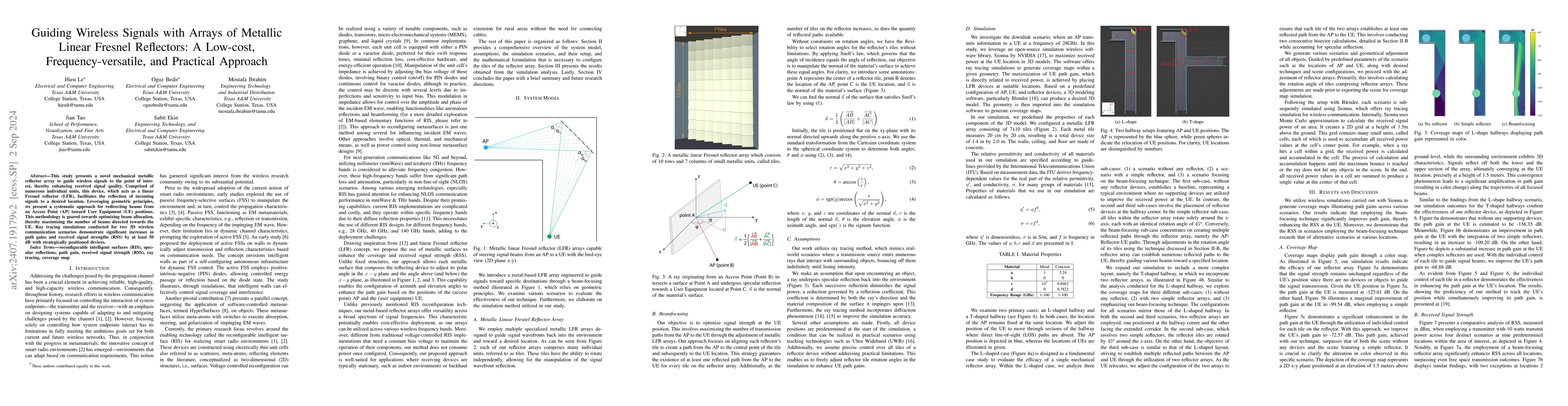 Thumbnail for Guiding Wireless Signals with Arrays of Metallic Linear Fresnel
  Reflectors: A Low-cost, Frequency-versatile, and Practical Approach