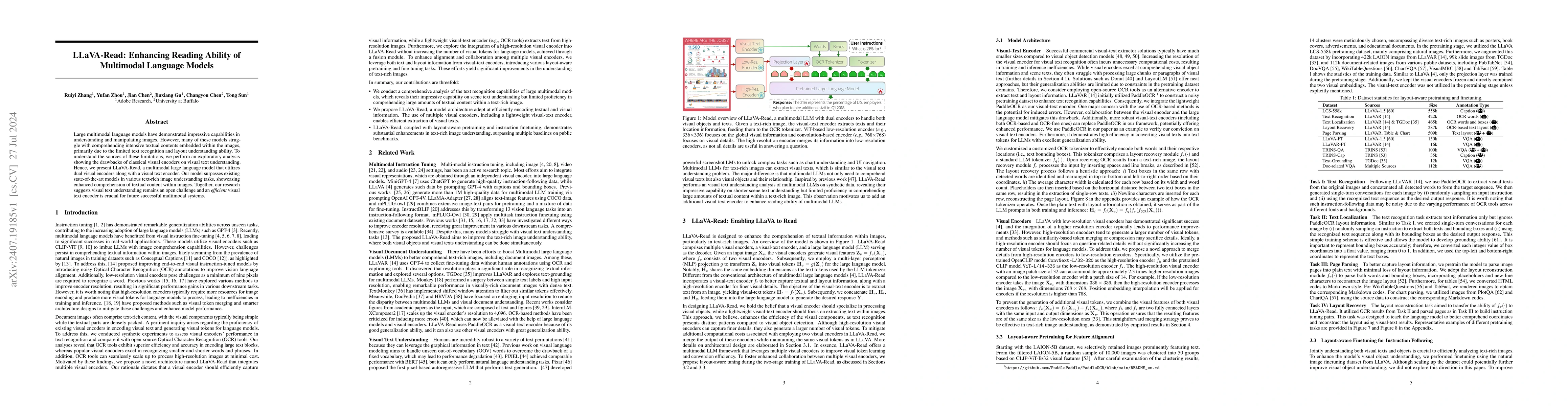 Thumbnail for LLaVA-Read: Enhancing Reading Ability of Multimodal Language Models