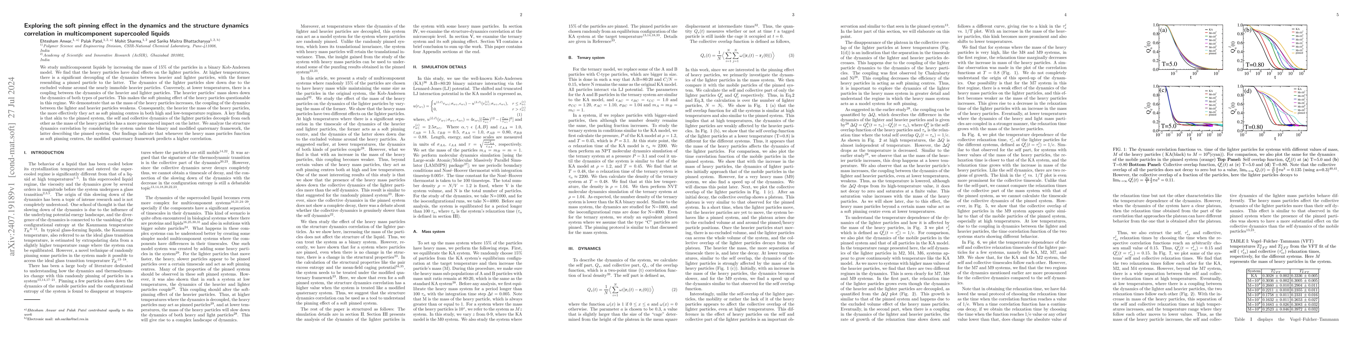 Thumbnail for Exploring the soft pinning effect in the dynamics and the structure
  dynamics correlation in multicomponent supercooled liquids