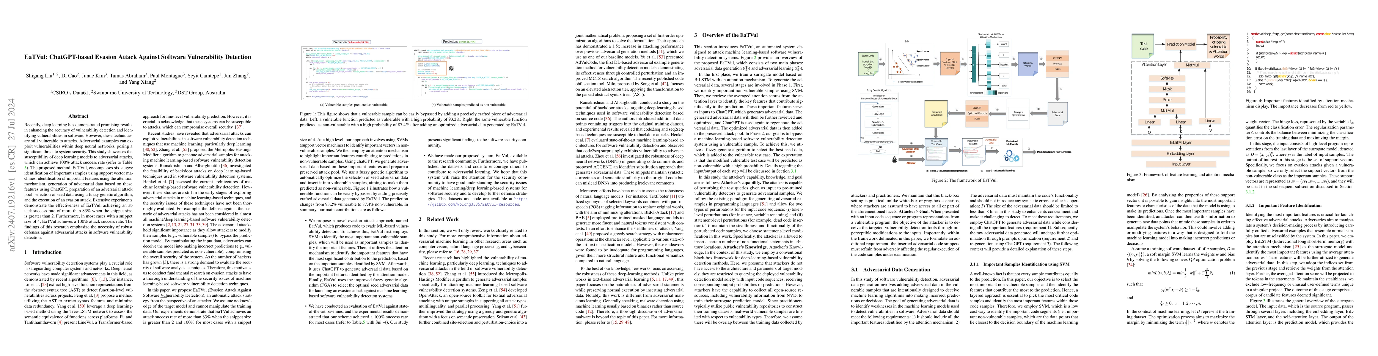 Thumbnail for EaTVul: ChatGPT-based Evasion Attack Against Software Vulnerability
  Detection