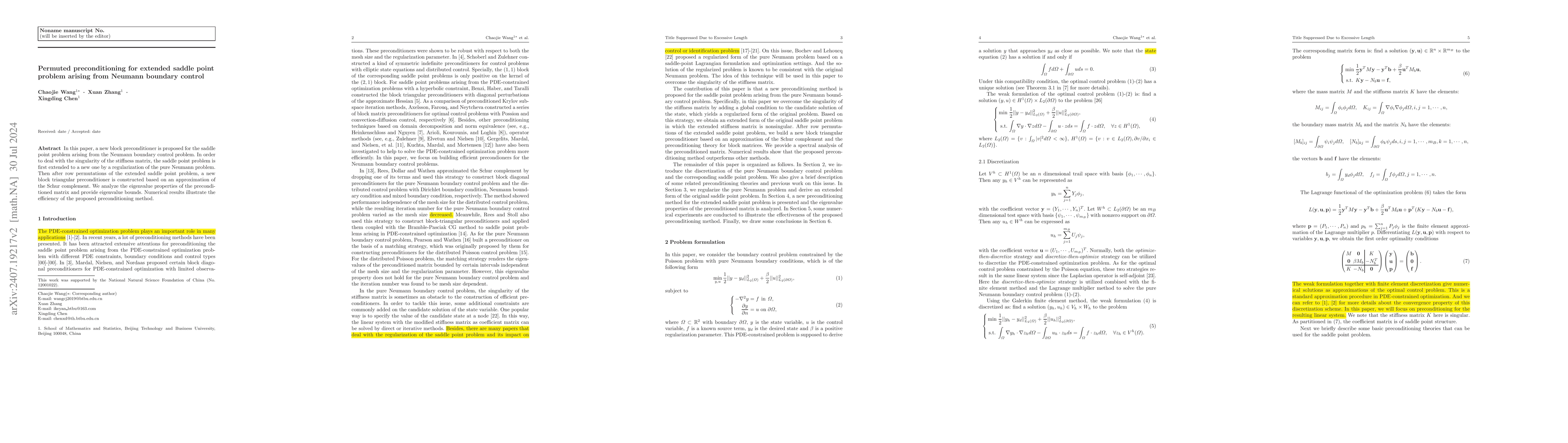 Thumbnail for Permuted preconditioning for extended saddle point problem arising from
  Neumann boundary control
