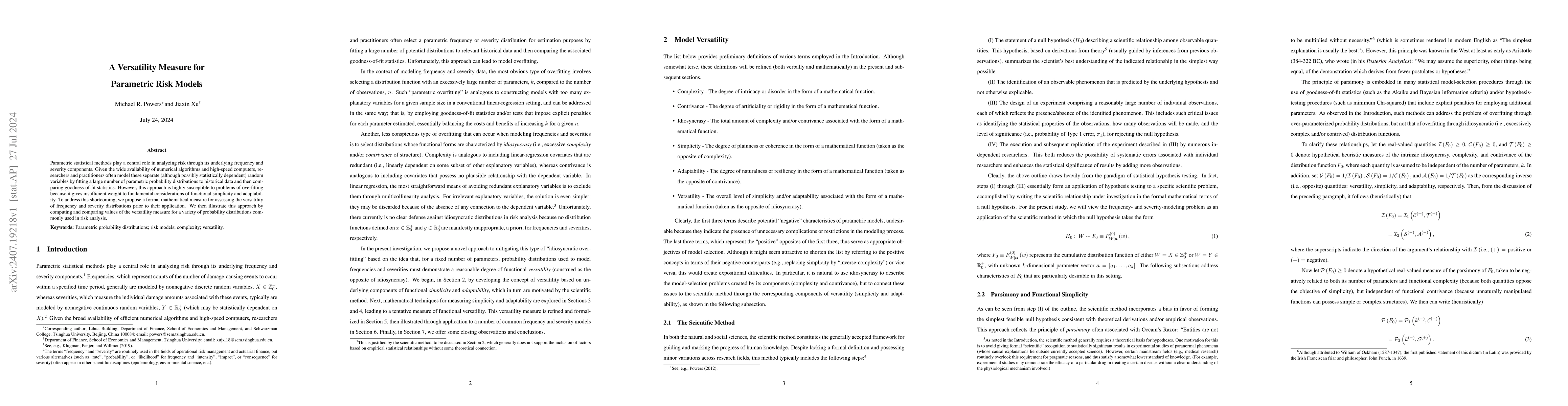 Thumbnail for A Versatility Measure for Parametric Risk Models